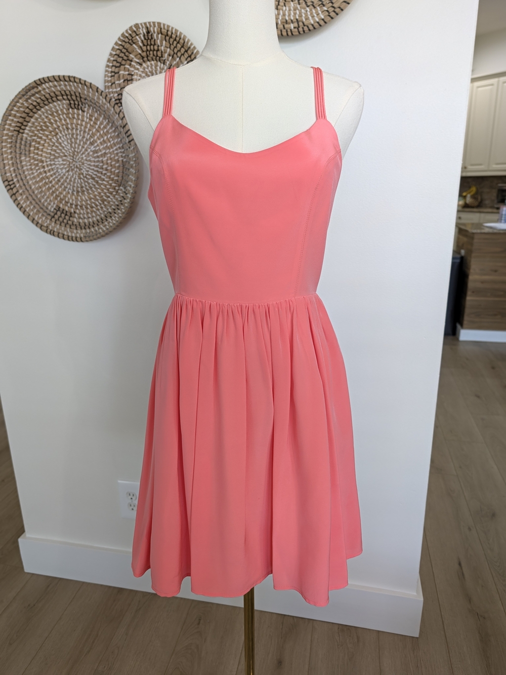 Amanda Uprichard Coral Pink 100% Silk Pleated Mini Dress Size Small